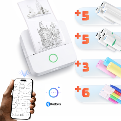 Imprimanta termica mini portabila Bluetooth 57mm, fara cerneala, imprimanta foto & etichete DIY pentru copii, aparat de buzunar cu aplicatie mobila + rola hartie