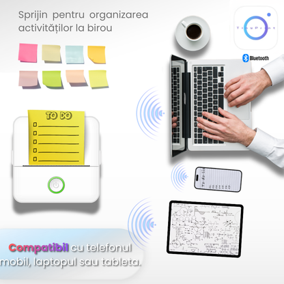 Imprimanta termica mini portabila Bluetooth 57mm, fara cerneala, imprimanta foto & etichete DIY pentru copii, aparat de buzunar cu aplicatie mobila + rola hartie