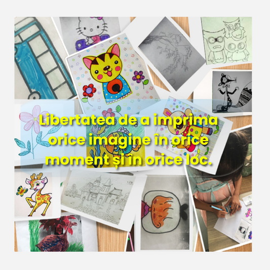 Imprimanta termica mini portabila Bluetooth 57mm, fara cerneala, imprimanta foto & etichete DIY pentru copii, aparat de buzunar cu aplicatie mobila + rola hartie